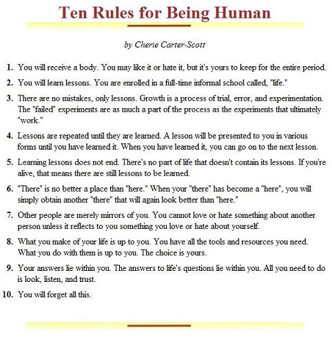 Ten Rules for Being Human
